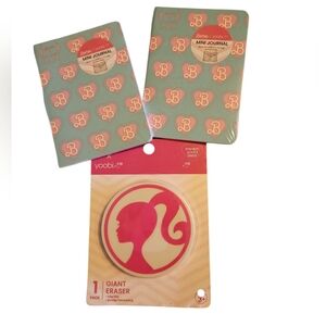 Yoobi Barbie Mini Journals and Pink Giant Eraser Set
